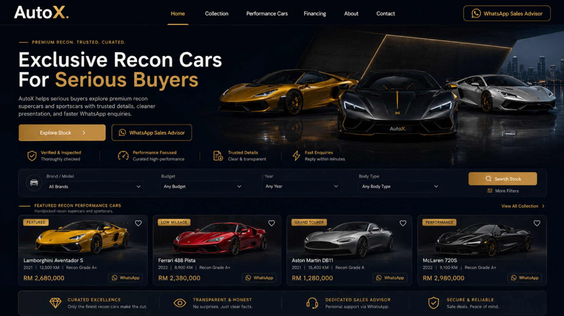 Recon Car Dealer website demo concept preview by AutoX.my