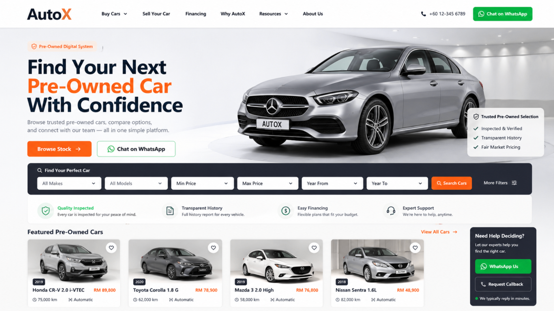 Pre-Owned Car Dealer website demo concept preview by AutoX.my